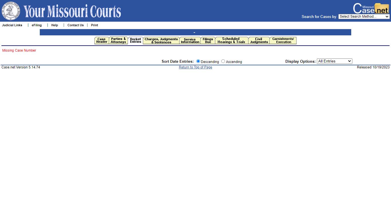 Case.net: - Docket Entries - Missouri Courts